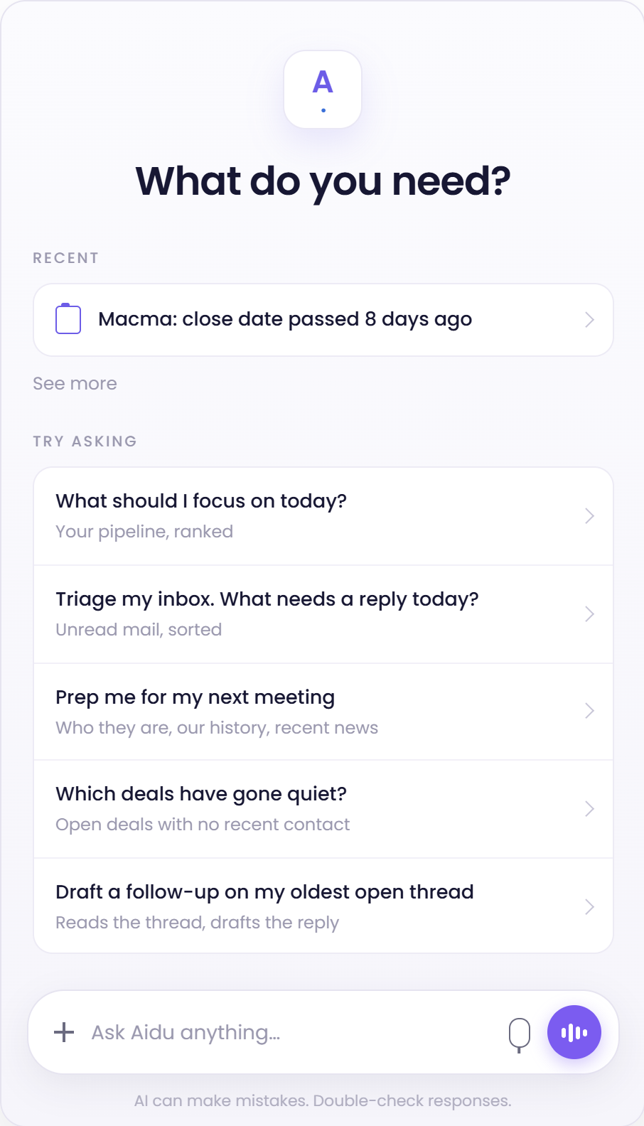 Ask Aidu what do you need screen